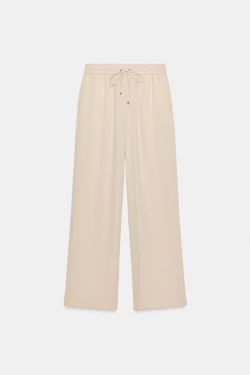 ZARA БРЮКИ ИЗ СТРУЯЩЕЙСЯ ТКАНИ С ЭЛАСТИЧНЫМ ПОЯСОМ, БЕЖЕВЫЙ