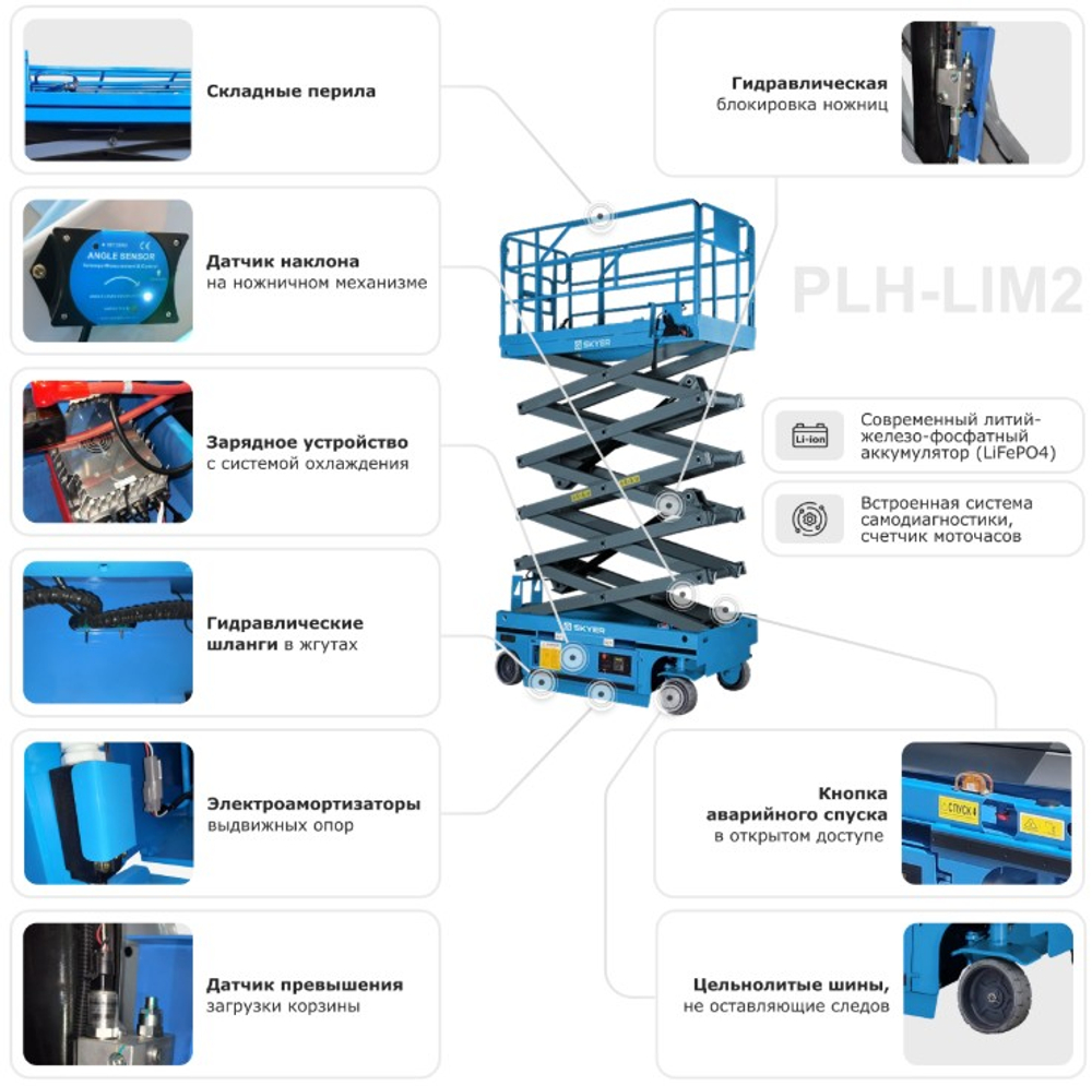 Самоходный ножничный подъемник с выдвижной платформой (узкий) SKYER PLH0823-LiM2