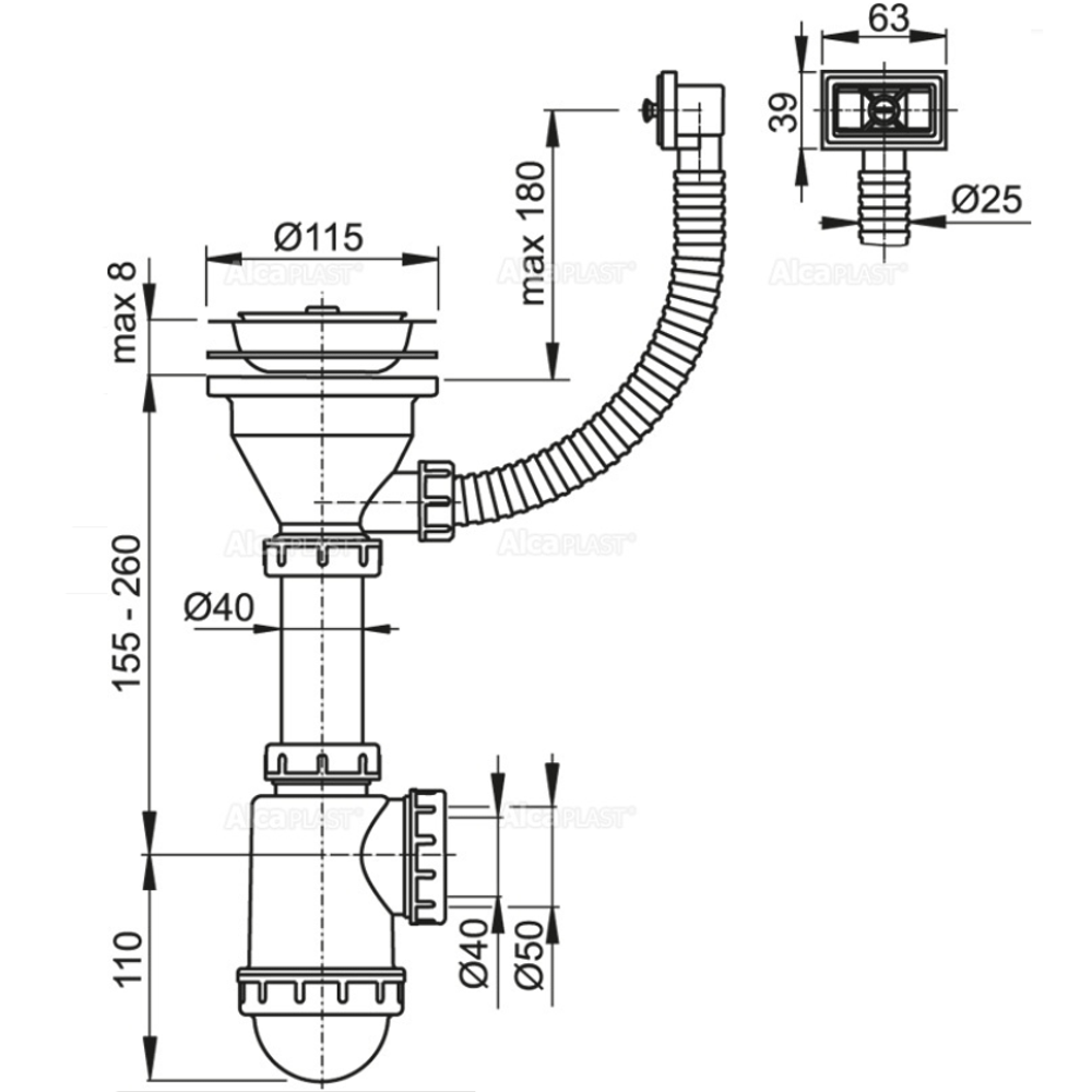 Сифон Alcaplast A447 для мойки (Евро)