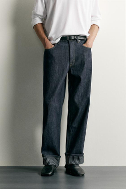 ZARA ДЖИНСЫ STRAIGHT FIT С КОНТРАСТНЫМ ПОДВОРОТОМ, ИНДИГО
