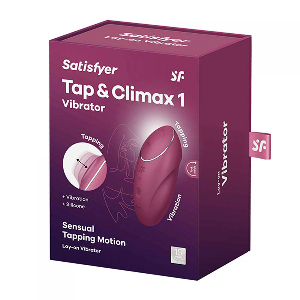 Малиновый вибростимулятор 11см Satisfyer Tap & Climax 1