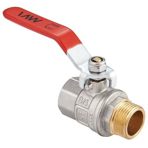 Кран латунный шаровой MVI BV.512, DN 32, PN 40, никелированный, полнопроходной, муфта-штуцер, рычаг