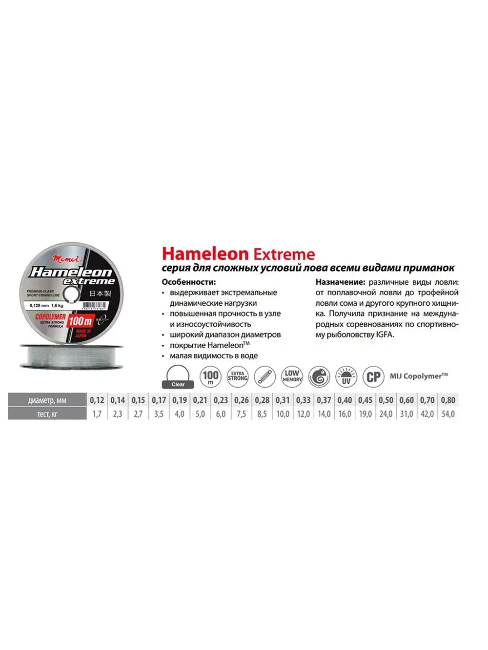 Монофильная леска рыболовная Hameleon Extreme 0,31 мм 1 шт.