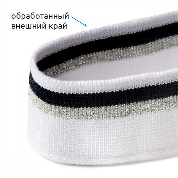 Подвяз (довяз) трикотажный 3.5х80 см, белый с т.синей и серебряной полосами, 100% п/э, 5 шт