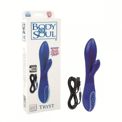 Синий вибратор с клиторальным отростком Body & Soul Tryst
