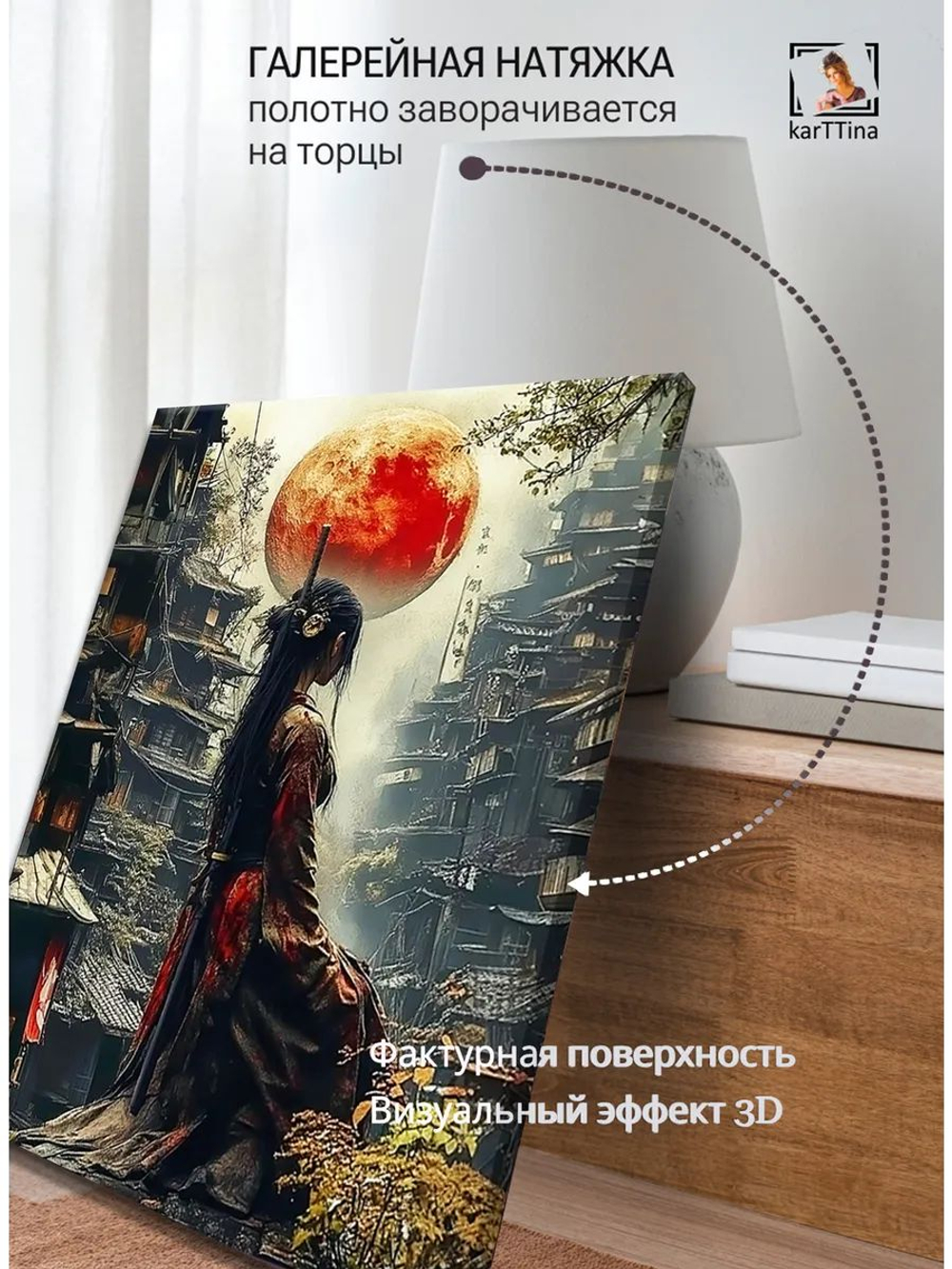 Картина "Кровавая Луна", галерейная 50х70см 1шт., на деревянном подрамнике