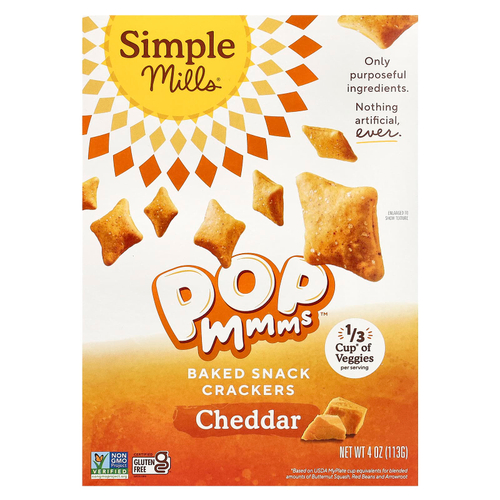 Simple Mills, Pop Mmms™, запеченные крекеры, вкус чеддера, 113 г (4 унции)