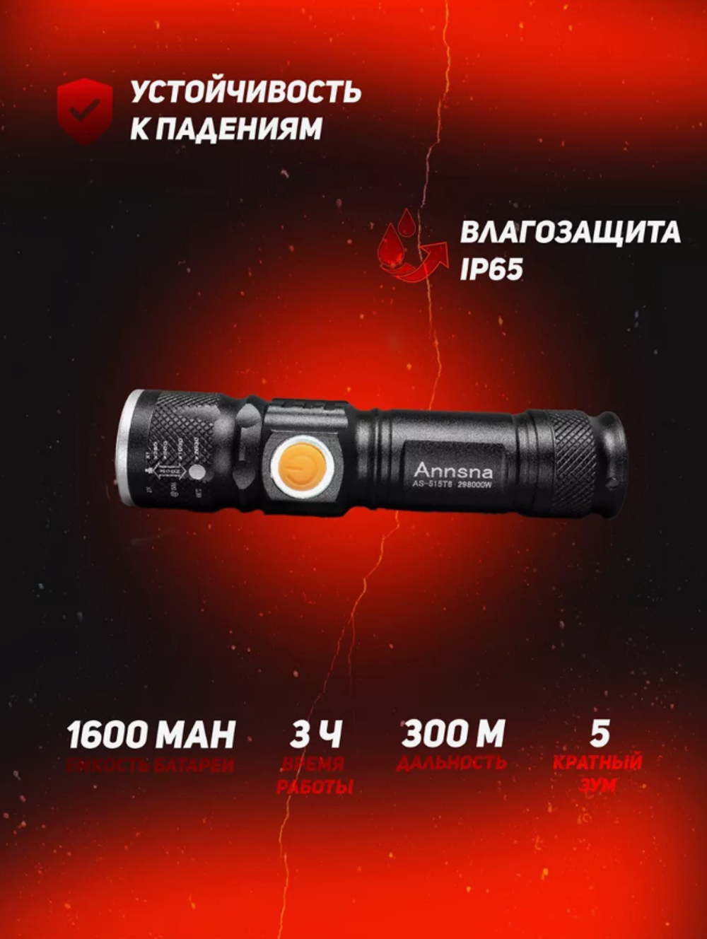 Фонарь аккумуляторный (18650) с ZOOM заряд от microUSB