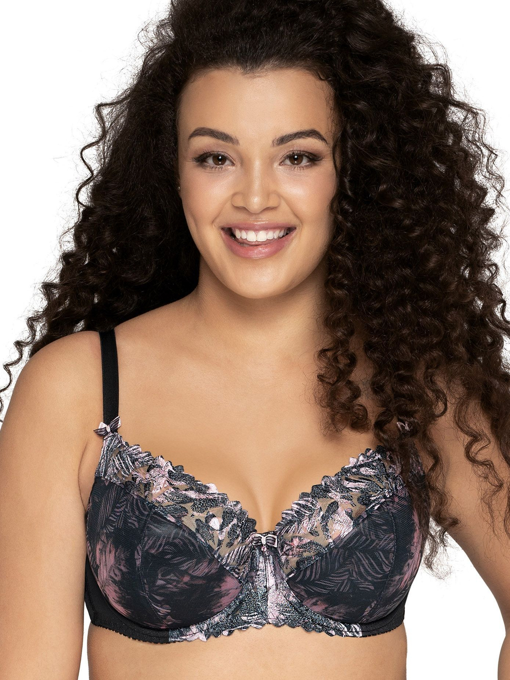 Бюстгальтер plus size на тонком поролоне с трехцветной вышивкой (Размер: 85H) (Цвет: черный)