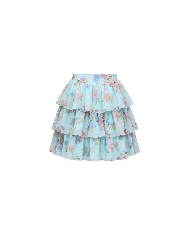 Бетти мини (Betty mini), юбка мини из голубого шифона с цветочным принтом