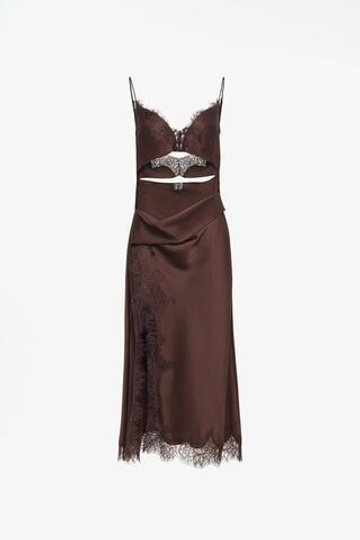 ZARA X JOHN GALLIANO АТЛАСНОЕ ПЛАТЬЕ С КРУЖЕВНЫМИ ВСТАВКАМИ LIMITED EDITION, КОРИЧНЕВЫЙ