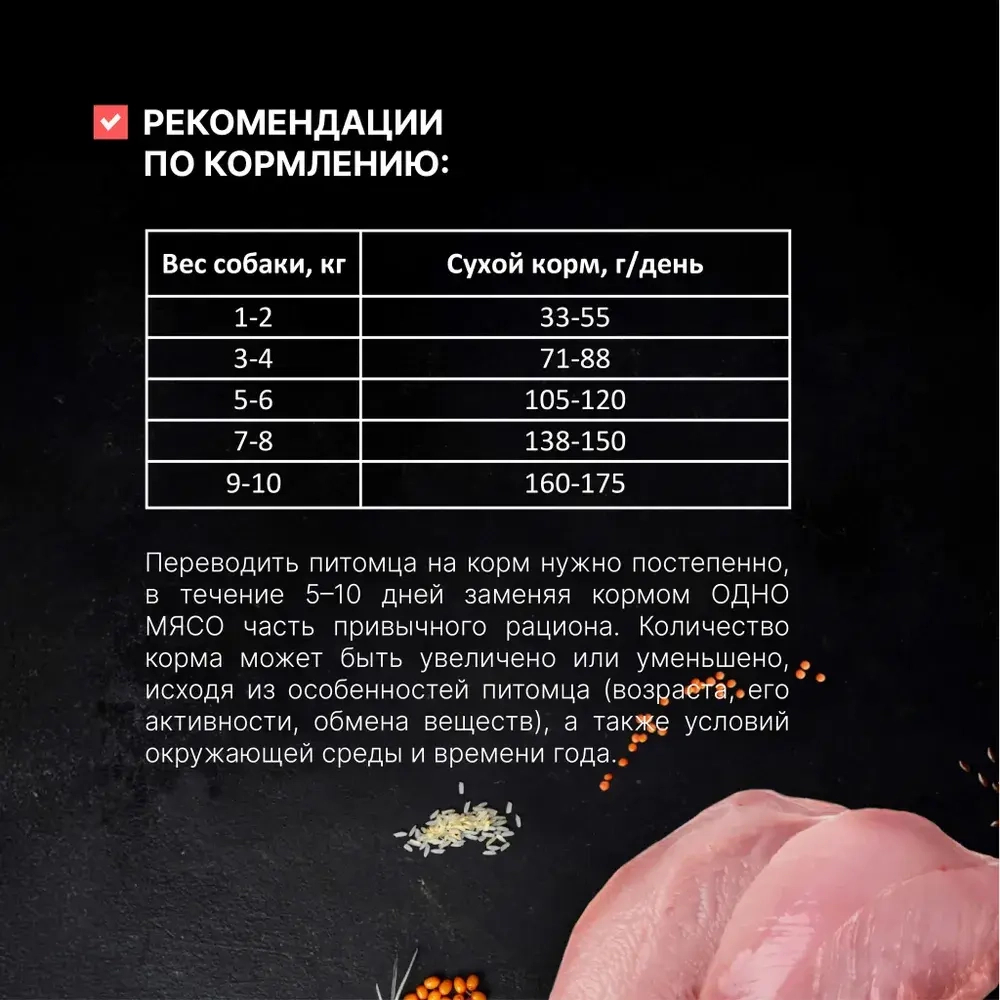ОДНО МЯСО Сухой корм для взрослых собак малых пород с индейкой