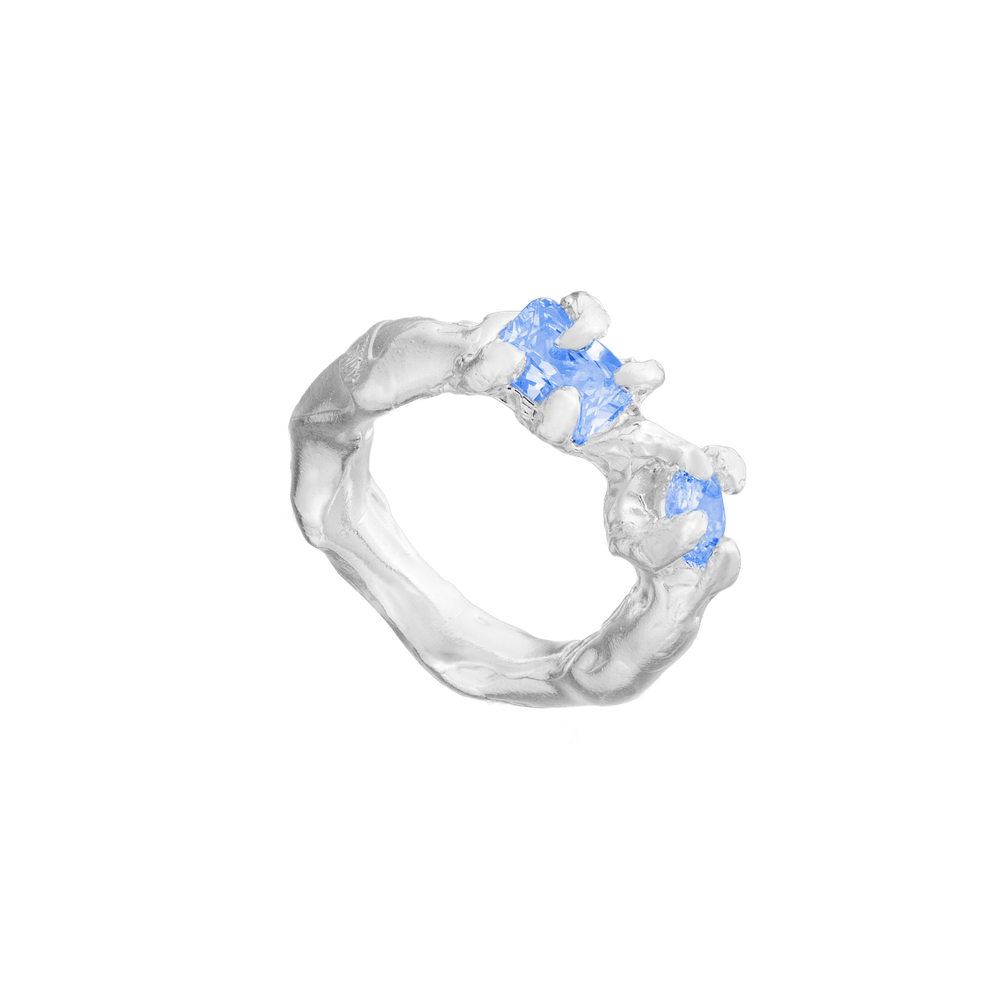Кольцо Ассиметрия с голубыми фианитами / Blue Stone Ring
