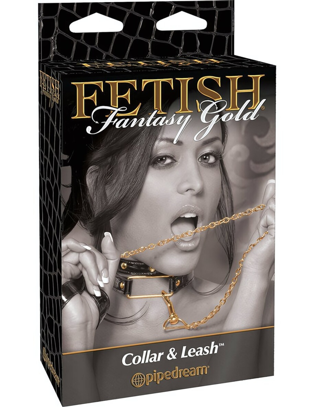 Ошейник Fetish Fantasy Gold Collar & Leash с поводком (черный с золотом) (Цвет: черный с золотым)