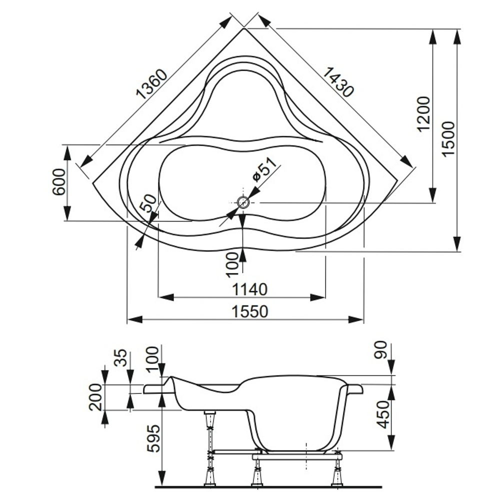 Акриловая ванна Vagnerplast IRIS 143x143