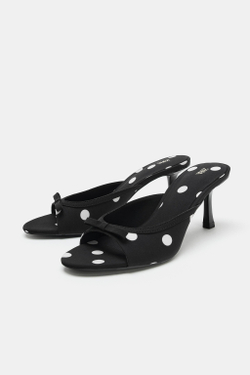 ZARA БОСОНОЖКИ С ПРИНТОМ И БАНТОМ, ЧЕРНЫЙ