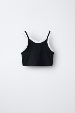ZARA ДВУХСЛОЙНЫЙ ТОП КОНТРАСТНОГО ЦВЕТА, ЧЕРНЫЙ