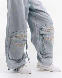 Light Stone Blue Embroidered Jeans