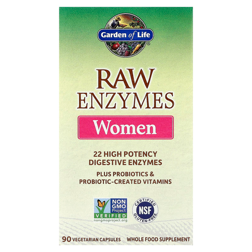 Garden of Life, Ферменты RAW Enzymes для женщин, 90 вегетарианских капсул
