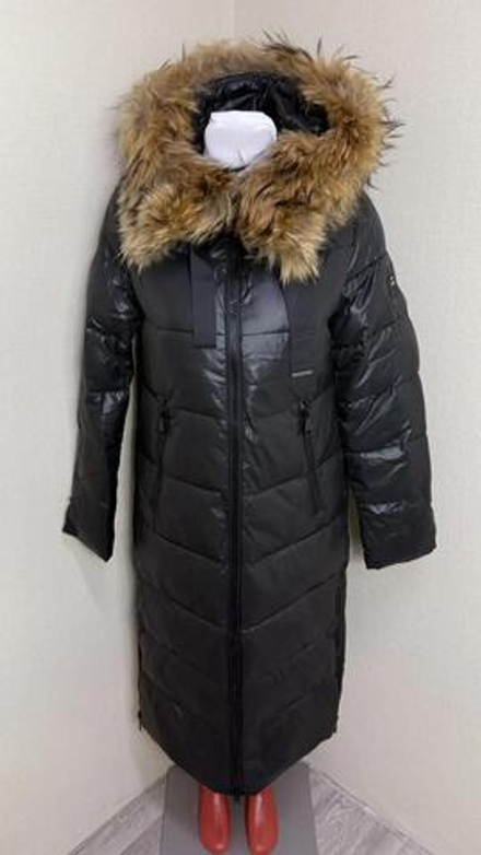Пуховик женский ICEbear, черный, с капюшоном из енота, осень-зима, размер 44