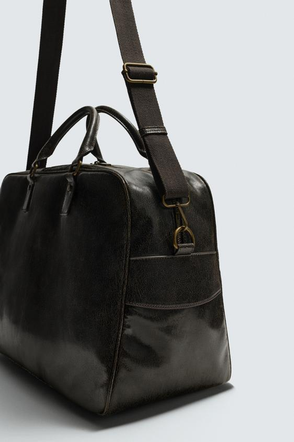 ZARA ДОРОЖНАЯ СУМКА С ЭФФЕКТОМ КРАКЕЛЮРА, КОРИЧНЕВЫЙ
