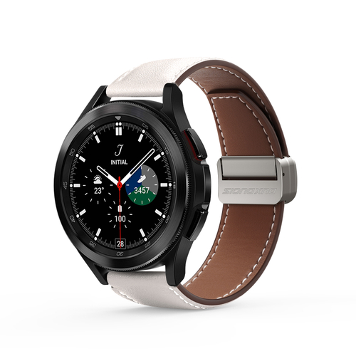 Ремешок из натуральной кожи белого цвета для смарт часов Samsung Galaxy Watch 45 и 46мм (размер крепления 22мм), серия YA Series от Dux Ducis