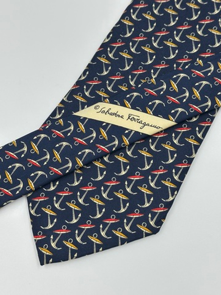 Галстук синий с якорями Salvatore Ferragamo
