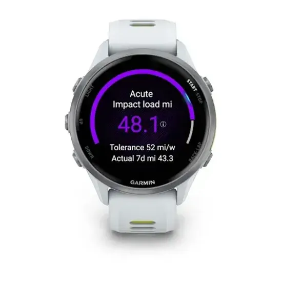 Умные часы Garmin Forerunner 970 с серебристым безелем и желто-белым ремешком