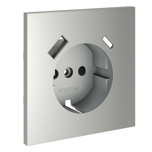 Накладка для розетки с заземлением и защитными шторками, с USB A+C, (сталь) Voltum S70 VLS001005