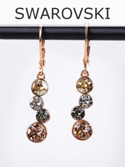 Серьги-подвески Эльза с кристаллами Swarovski шампань