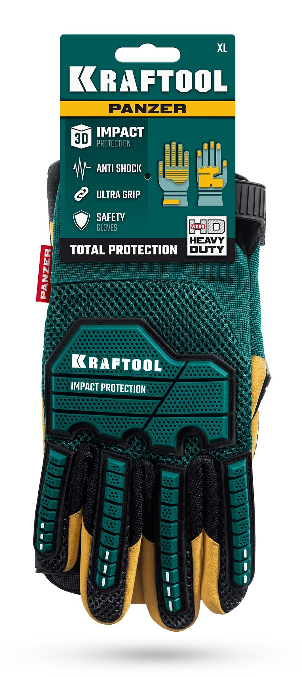 KRAFTOOL PANZER р.L (9), профессиональные комбинированные перчатки, виброзащита, увеличенные противоударные накладки (11298-L)