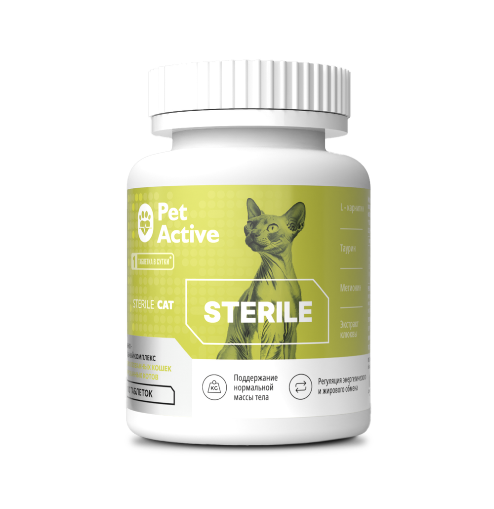 PETACTIVE Витаминно-минеральный комплекс 12 в 1 для сохранения здоровья стерилизованных кошек и кастрированных котов (100 таблеток)