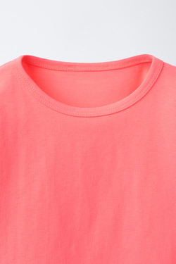 ZARA ОДНОТОННАЯ ФУТБОЛКА, НЕОНОВЫЙ РОЗОВЫЙ