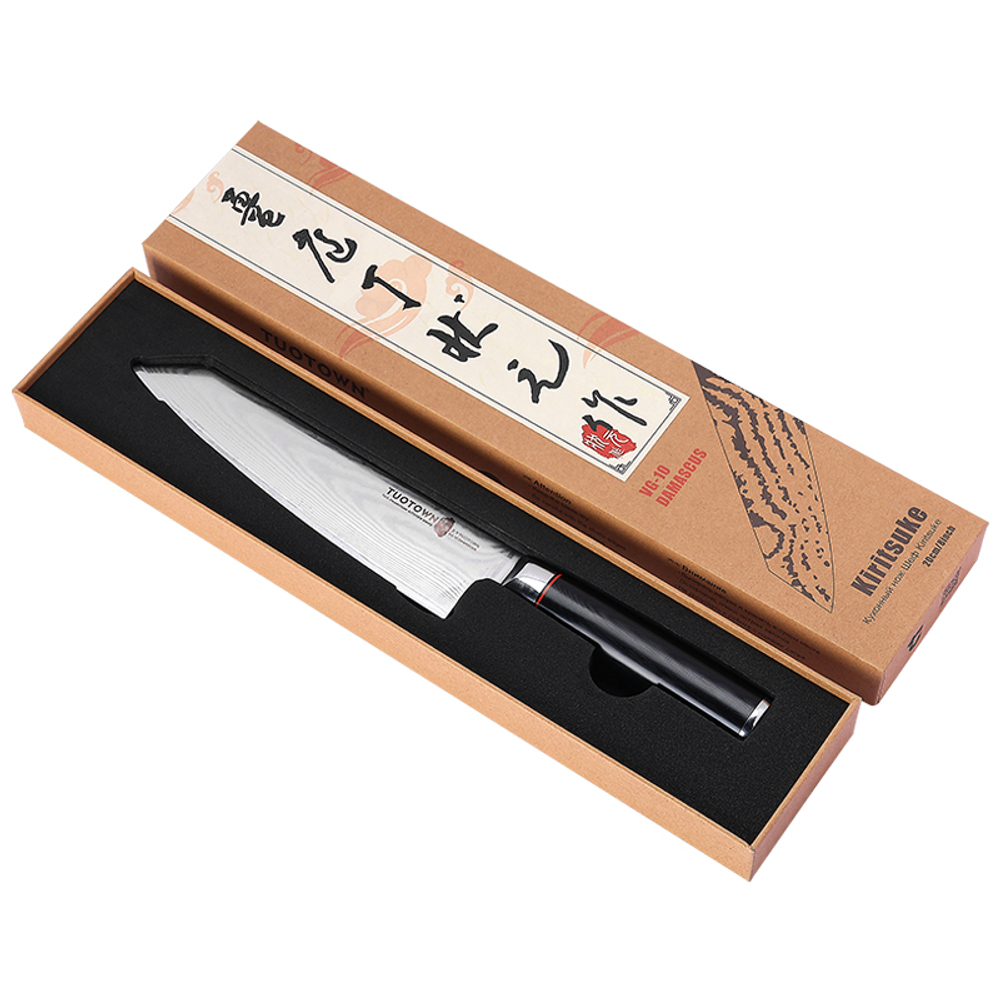 Кухонный нож Шеф Kiritsuke TuoTown FT-series 20см,VG10, DAMASCUS, G10, арт.218002