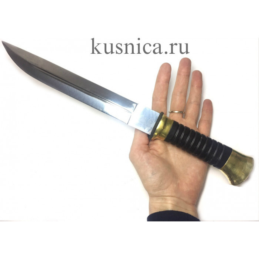 Пластунский нож сталь 65Г, с кожаными ножнами на ногу, Р53