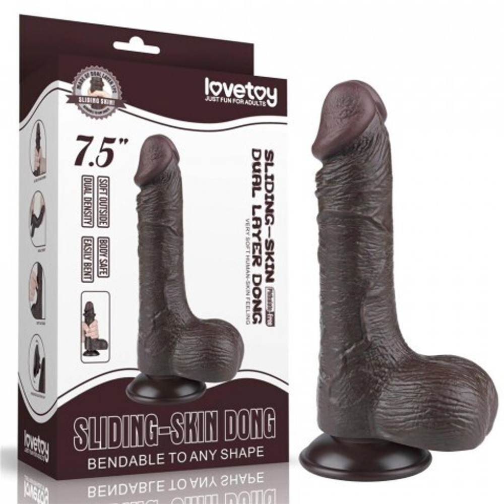 Реалистичный фаллоимитатор Lovetoy Sliding Skin (19,5×3,7 см) черный с двойной плотностью
