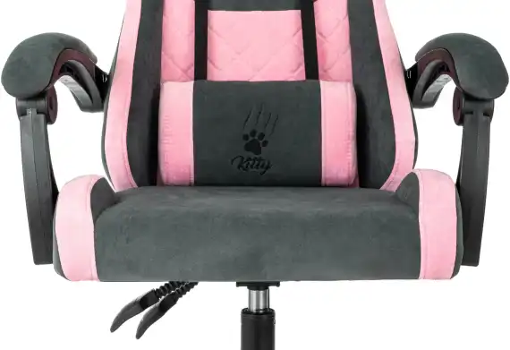 Кресло игровое Knight Kitty Fabric серый/розовый с подголов. крестов. пластик