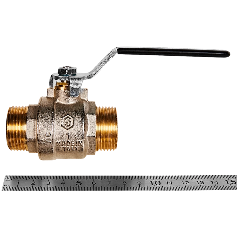 Кран шаровой полнопроходной STOUT - 1" (НР/НР, PN40, Tmax 150°C, ручка-рычаг черная)