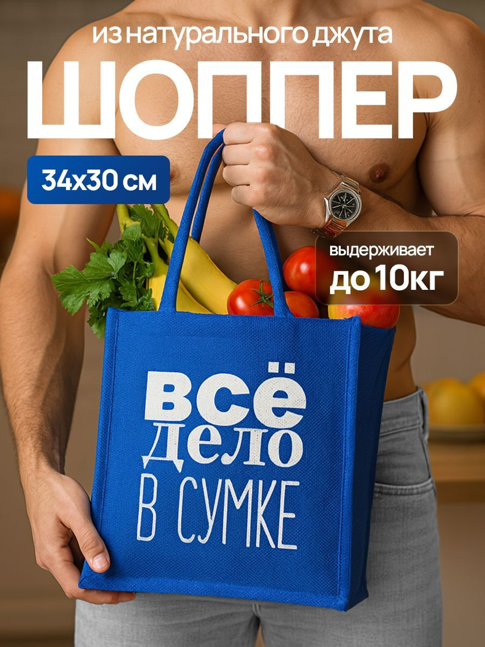 Сумка женская василькового цвета с синими ручками.