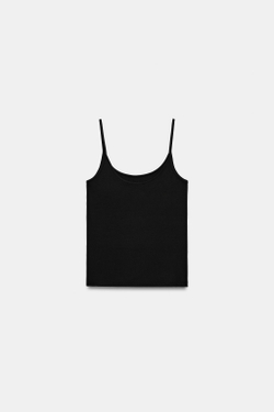 ZARA МАЙКА ИЗ ПОЛИАМИДА НА ТОНКИХ БРЕТЕЛЯХ, ЧЕРНЫЙ
