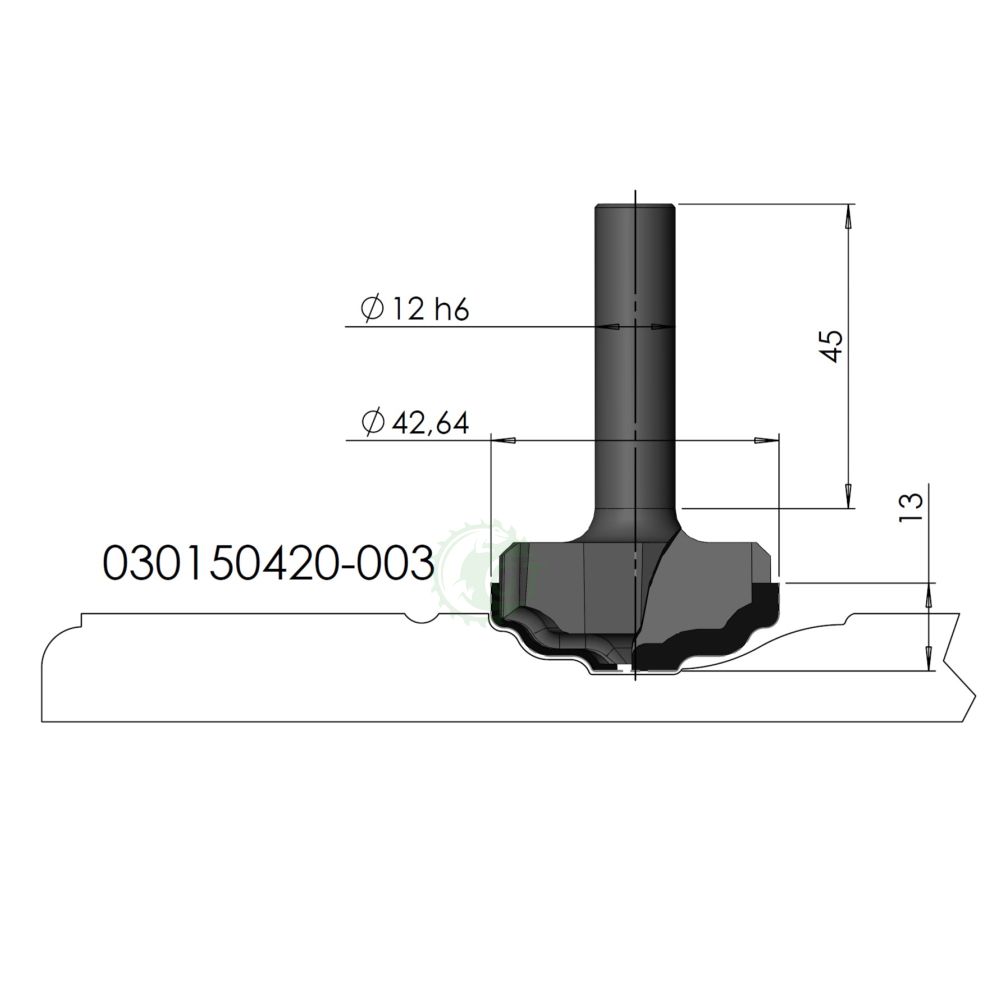 Изображение алмазной фасадной фрезы GT 030150420-003, профиль
