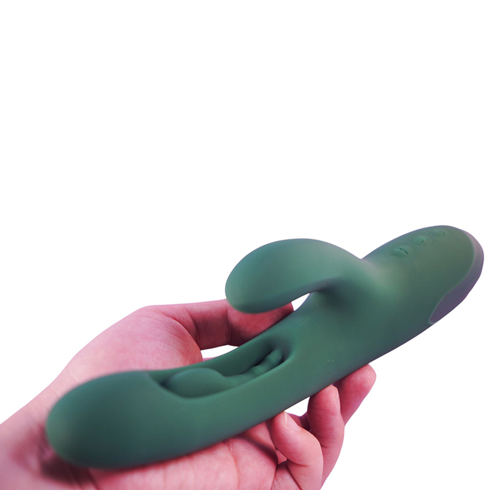 Зеленый вибратор-кролик 26см с подвижным язычком Amovibe Zenora Rabbit Vibrator Green