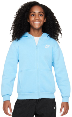Кофта для девочки теннисная  Nike Kids Club Fleece Full-Zip Hoodie - aquarius blue/white