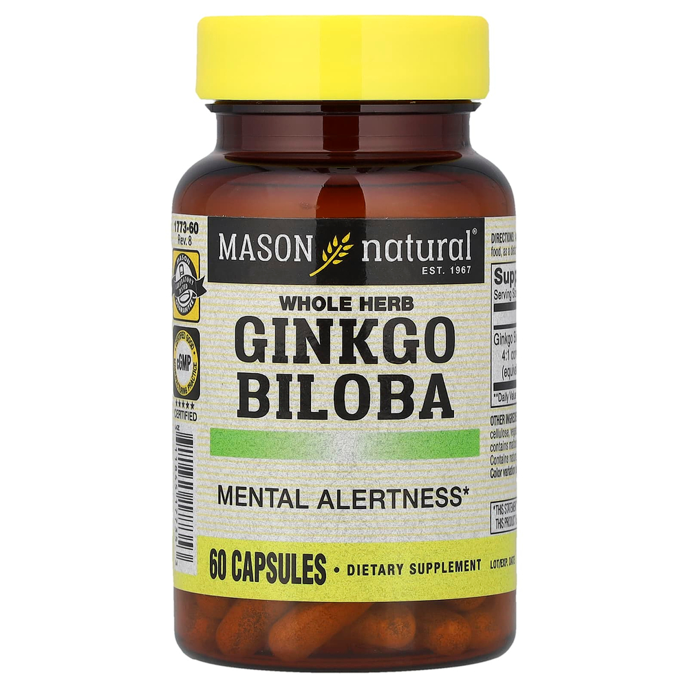 Mason Natural, цельное растение гинкго билоба, 60 капсул (125 мг в 1 капсуле)