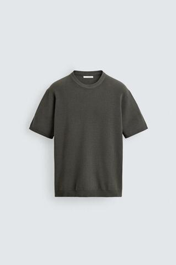 ZARA ФУТБОЛКА ПЛАТОЧНОЙ ВЯЗКИ, ТЕМНО-СЕРЫЙ
