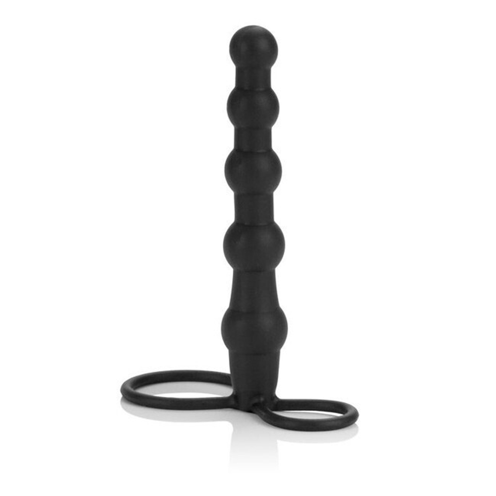 Анальная насадка для двойного проникновения из силикона "Silicone Beaded Double Rider" (Цвет: черный)