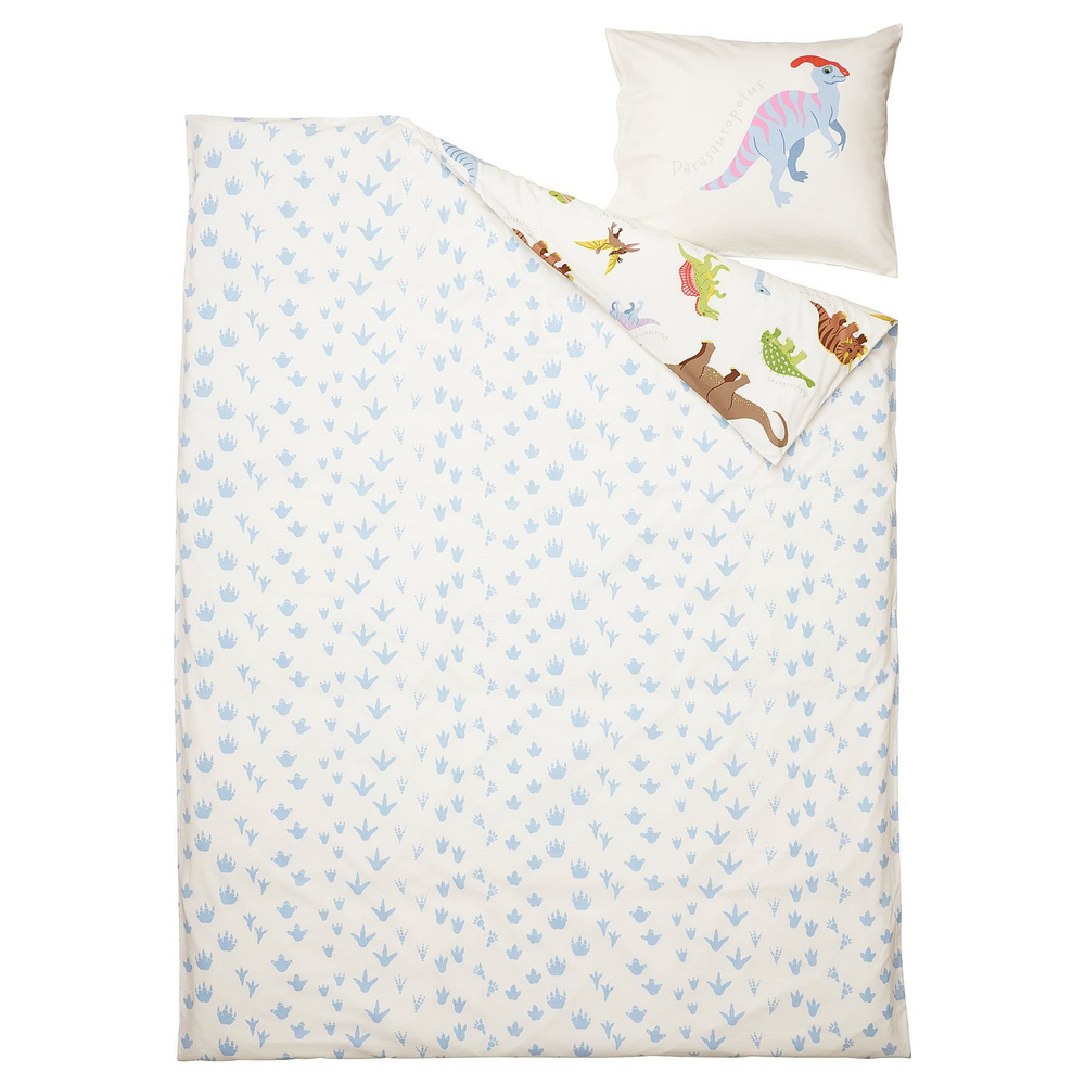 IKEA JÄTTELIK  (ИКЕА ЙЭТТЕЛИК)  -  Пододеяльник и наволочка - динозавры/белый 150x200/50x60 см