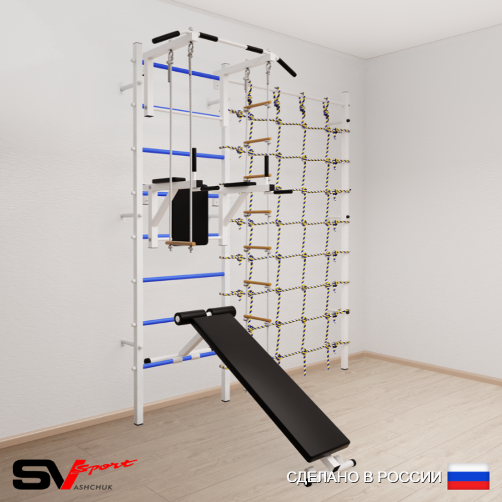 Шведская стенка Sv Sport усиленная 6890 (Турник стандарт/Брусья/Скамья/Лестница/Трапеция/Канатный лаз)