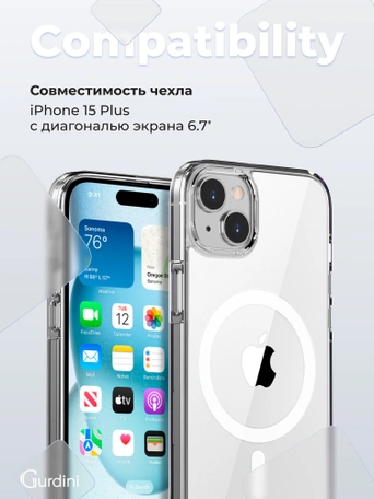 Чехол накладка iPhone 15 Plus 6.7" Gurdini Alba Series Protective with Magsafe Clear