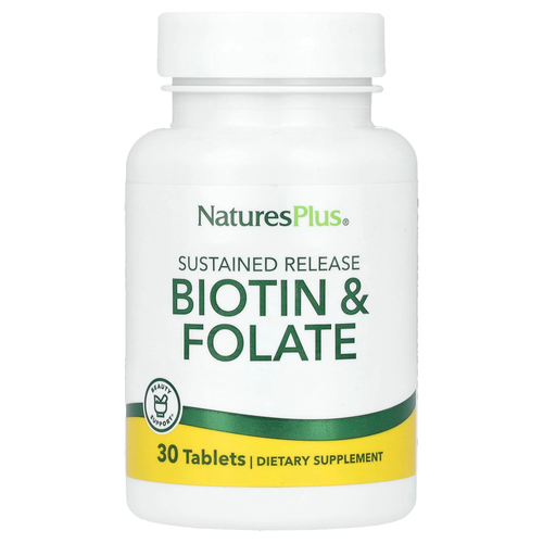 NaturesPlus, биотин и фолат длительного высвобождения, 30 таблеток